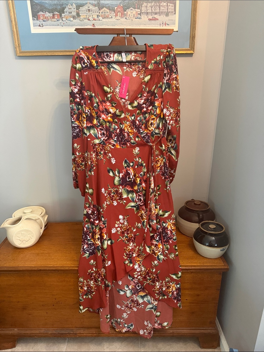 Xhilaration Rust Floral Wrap Maxi Dress
